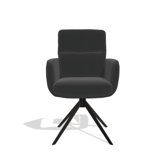 Silla de comedor con reposabrazos Toby 6718 en Piel A804 (negro), base giratoria en negro, vista frontal