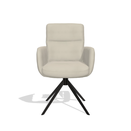 Silla de comedor con reposabrazos Toby 6718 en Piel A822 (gris claro), base giratoria en negro, vista frontal