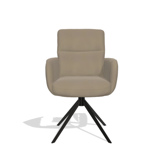 Silla de comedor con reposabrazos Toby 6718 en Piel A824 (verde salvia), base giratoria en negro, vista frontal