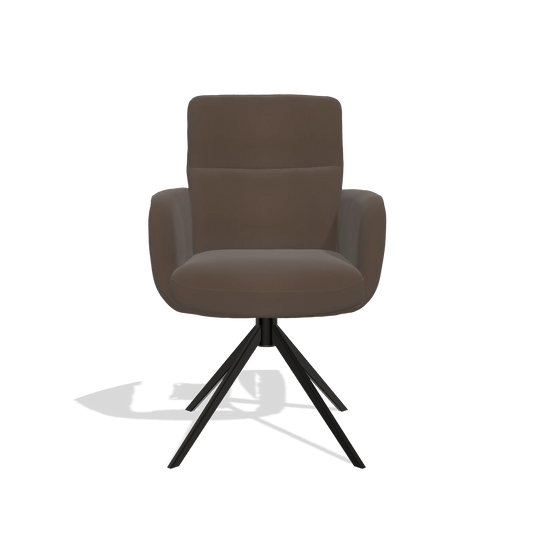 Silla de comedor con reposabrazos Toby 6718 en Piel A825 (marrón), base giratoria en negro, vista frontal
