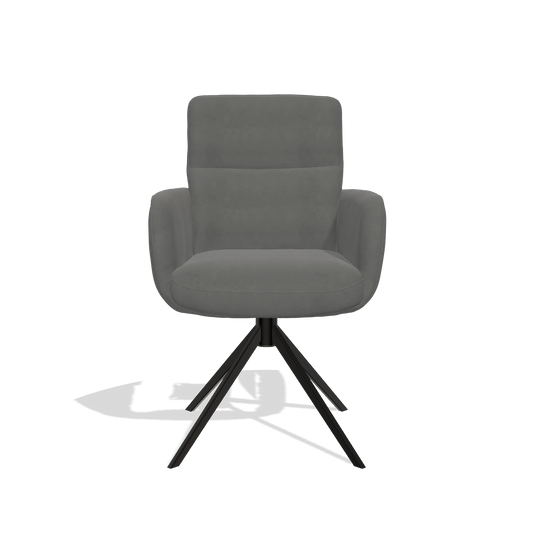 Silla de comedor con reposabrazos Toby 6718 en Piel B400 (gris oscuro), base giratoria en negro, vista frontal