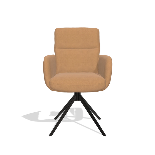 Silla de comedor con reposabrazos Toby 6718 en Piel B401 (mostaza), base giratoria en negro, vista frontal