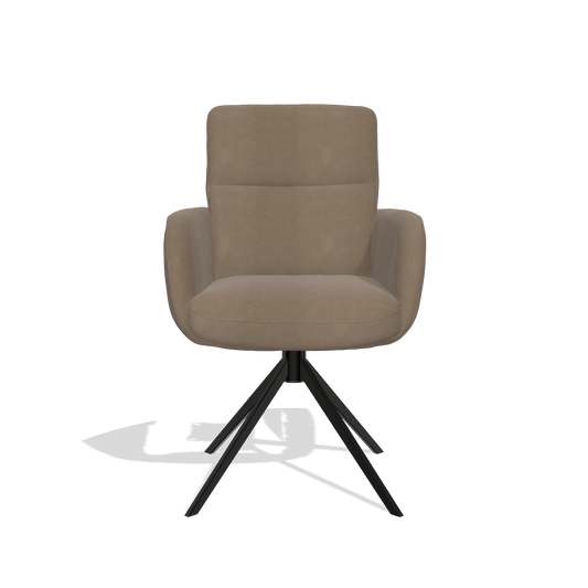 Silla de comedor con reposabrazos Toby 6718 en Piel B402 (topo), base giratoria en negro, vista frontal