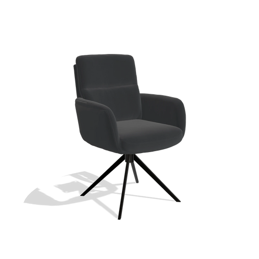 Silla de comedor con reposabrazos Toby 6718 en Piel B500 (negro), base giratoria en negro, vista en ángulo
