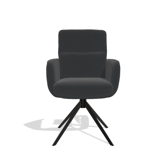 Silla de comedor con reposabrazos Toby 6718 en Piel B500 (negro), base giratoria en negro, vista frontal