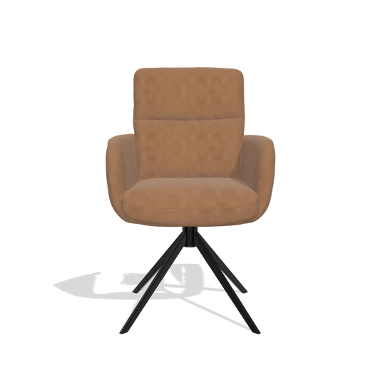 Silla de comedor con reposabrazos Toby 6718 en Piel B501 (caramelo), base giratoria en negro, vista frontal