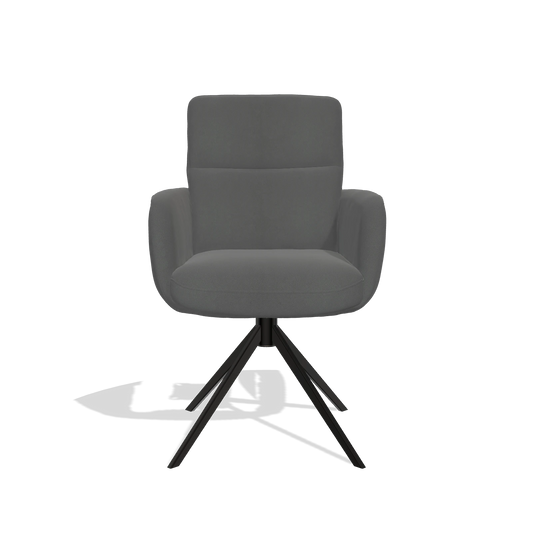 Sedia da pranzo con braccioli Toby 6718 in Pelle B502 (grigio scuro), base girevole in nero, vista frontale