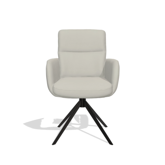 Silla de comedor con reposabrazos Toby 6718 en Piel B506 (gris claro), base giratoria en negro, vista frontal