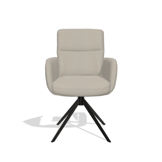 Silla de comedor con reposabrazos Toby 6718 en Piel B514 (gris claro), base giratoria en negro, vista frontal