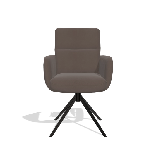 Sedia da pranzo con braccioli Toby 6718 in Pelle B535 (marrone), base girevole in nero, vista frontale