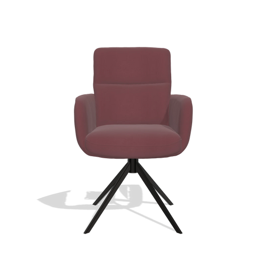 Silla de comedor con reposabrazos Toby 6718 en Piel B554 (marrón), base giratoria en negro, vista frontal