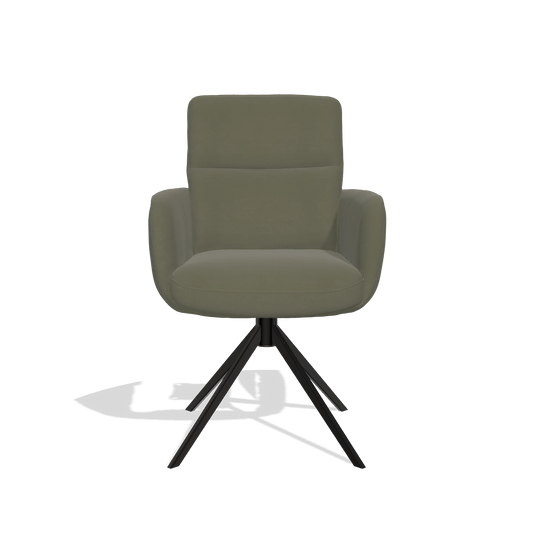 Silla de comedor con reposabrazos Toby 6718 en Piel B572 (oliva), base giratoria en negro, vista frontal
