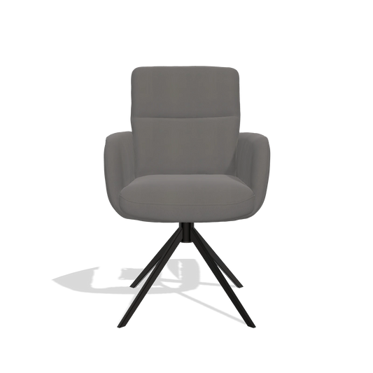 Sedia da pranzo con braccioli Toby 6718 in Pelle B584 (grigio scuro), base girevole in nero, vista frontale