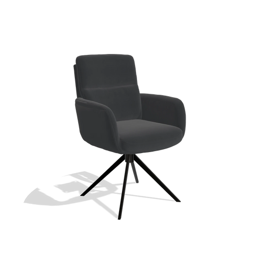 Sedia da pranzo con braccioli Toby 6718 in Pelle B900 (nero), base girevole in nero, vista angolata