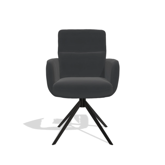 Sedia da pranzo con braccioli Toby 6718 in Pelle B900 (nero), base girevole in nero, vista frontale
