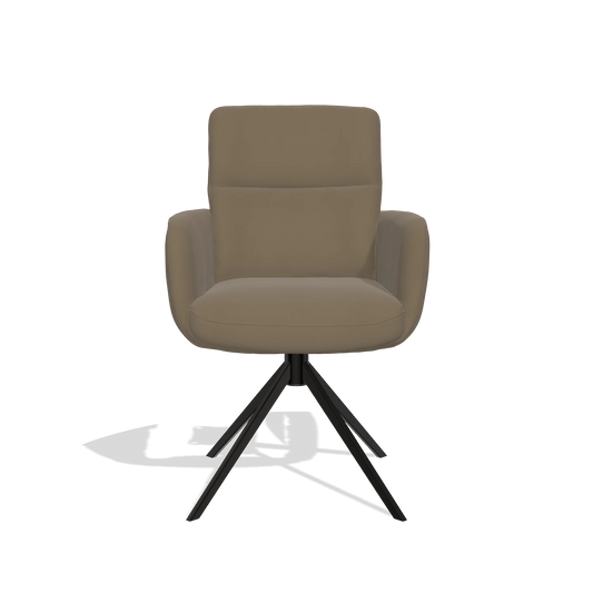 Sedia da pranzo con braccioli Toby 6718 in Pelle B901 (oliva), base girevole in nero, vista frontale