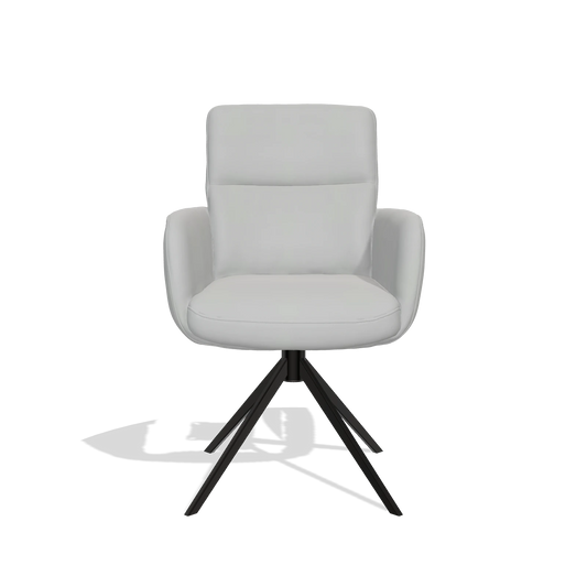 Sedia da pranzo con braccioli Toby 6718 in Pelle B904 (grigio chiaro), base girevole in nero, vista frontale