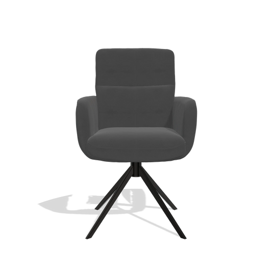 Sedia da pranzo con braccioli Toby 6718 in Pelle B905 (antracite), base girevole in nero, vista frontale