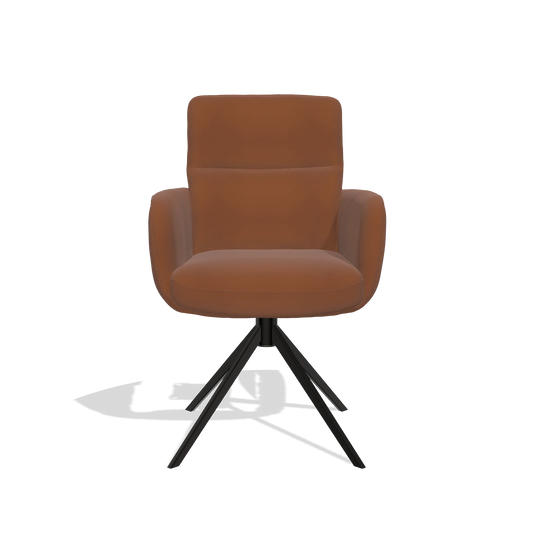 Sedia da pranzo con braccioli Toby 6718 in Pelle B912 (ruggine), base girevole in nero, vista frontale