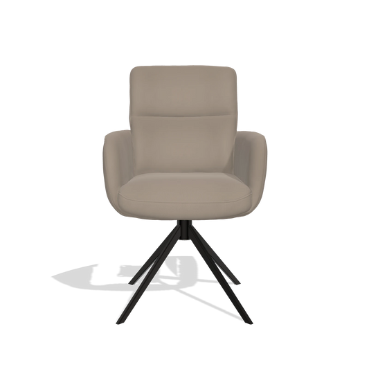 Sedia da pranzo con braccioli Toby 6718 in Pelle B942 (greige), base girevole in nero, vista frontale