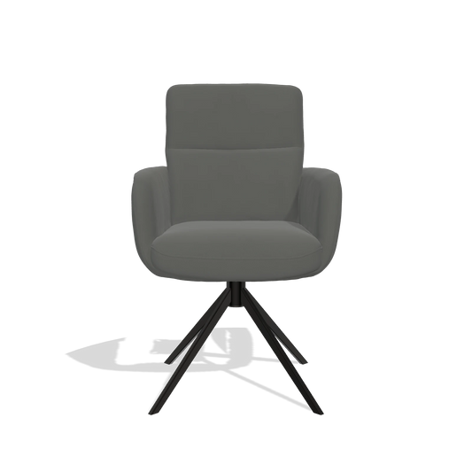 Sedia da pranzo con braccioli Toby 6718 in Pelle B945 (grigio scuro), base girevole in nero, vista frontale