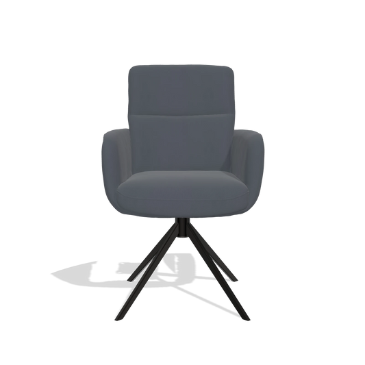 Sedia da pranzo con braccioli Toby 6718 in Pelle B961 (grigio scuro), base girevole in nero, vista frontale