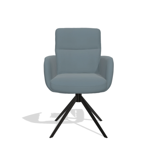 Sedia da pranzo con braccioli Toby 6718 in Pelle B963 (grigio), base girevole in nero, vista frontale