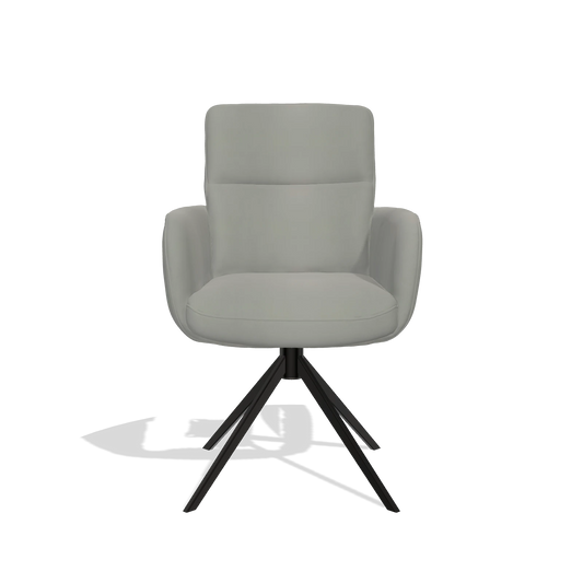 Sedia da pranzo con braccioli Toby 6718 in Pelle B967 (greige), base girevole in nero, vista frontale