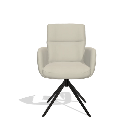 Sedia da pranzo con braccioli Toby 6718 in Pelle B971 (grigio chiaro), base girevole in nero, vista frontale