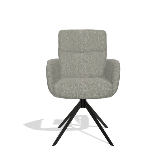 Silla de comedor con reposabrazos Toby 6718 en tela Lodge 01 (topo), base giratoria en negro, vista frontal