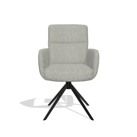 Silla de comedor con reposabrazos Toby 6718 en tela Lodge 110 (greige), base giratoria en negro, vista frontal