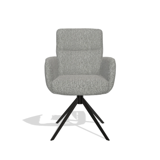 Silla de comedor con reposabrazos Toby 6718 en tela Lodge 40 (gris), base giratoria en negro, vista frontal