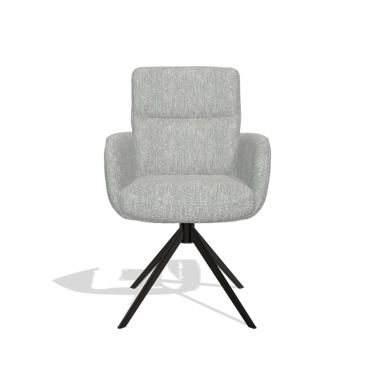 Silla de comedor con reposabrazos Toby 6718 en tela Lodge 60 (greige), base giratoria en negro, vista frontal