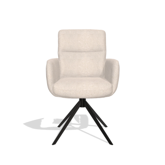 Silla de comedor con reposabrazos Toby 6718 en tela Mito 01 (gris claro), base giratoria en negro, vista frontal