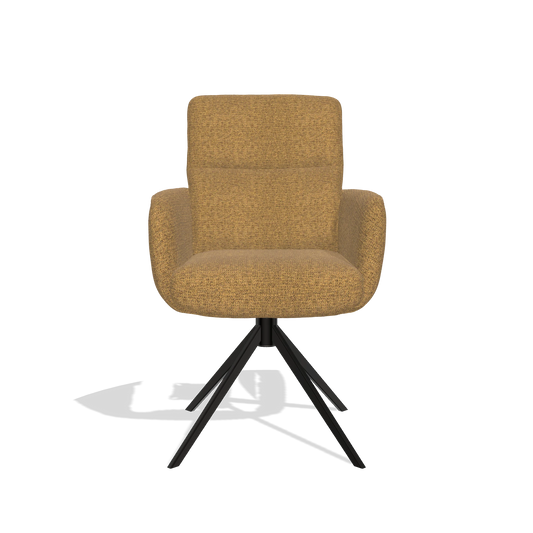 Silla de comedor con reposabrazos Toby 6718 en tela Mito 06 (coñac), base giratoria en negro, vista frontal