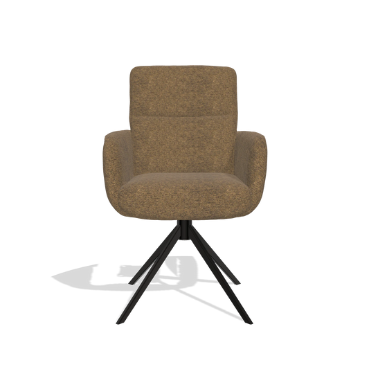 Silla de comedor con reposabrazos Toby 6718 en tela Mito 14 (marrón), base giratoria en negro, vista frontal
