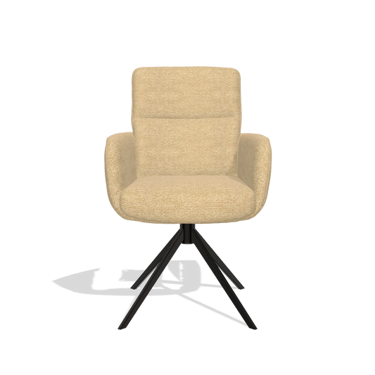 Silla de comedor con reposabrazos Toby 6718 en tela Mito 170 (beige), base giratoria en negro, vista frontal