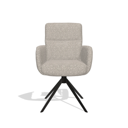 Silla de comedor con reposabrazos Toby 6718 en tela Mito 180 (greige), base giratoria en negro, vista frontal