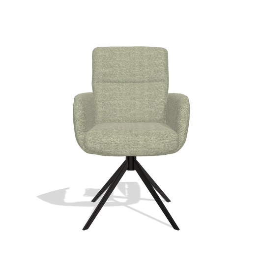 Silla de comedor con reposabrazos Toby 6718 en tela Mito 55 (verde salvia), base giratoria en negro, vista frontal