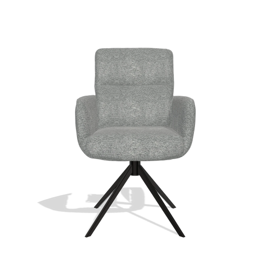 Silla de comedor con reposabrazos Toby 6718 en tela Mito 97 (topo), base giratoria en negro, vista frontal