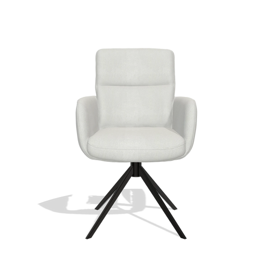 Silla de comedor con reposabrazos Toby 6718 en tela Niagara 901 (gris claro), base giratoria en negro, vista frontal