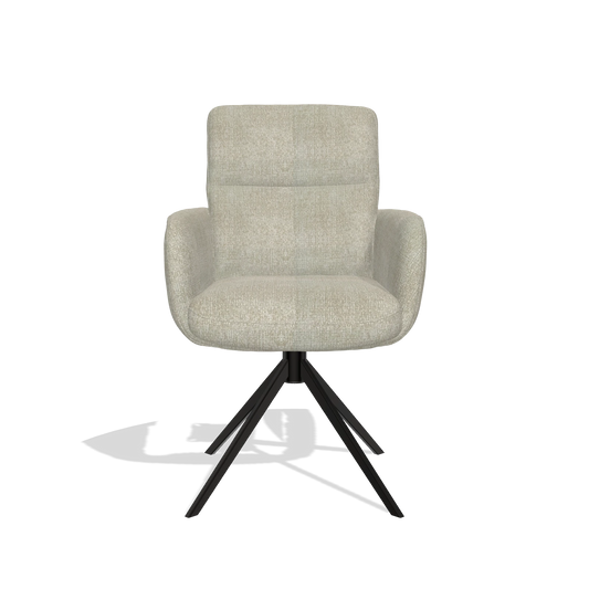 Silla de comedor con reposabrazos Toby 6718 en tela Niagara 903 (greige), base giratoria en negro, vista frontal