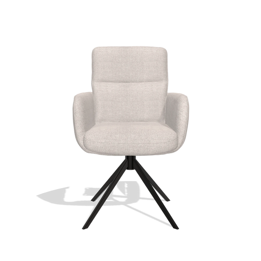 Silla de comedor con reposabrazos Toby 6718 en tela Oasis 01 (gris claro), base giratoria en negro, vista frontal