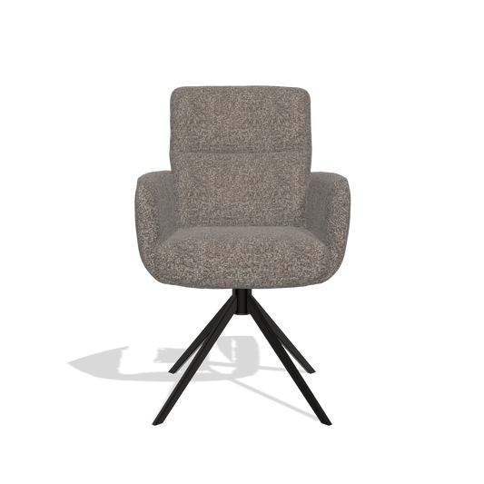 Silla de comedor con reposabrazos Toby 6718 en tela Oasis 108 (gris oscuro), base giratoria en negro, vista frontal