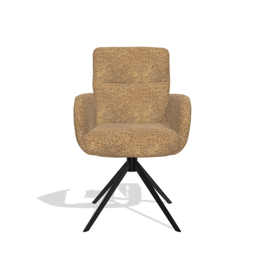 Silla de comedor con reposabrazos Toby 6718 en tela Oasis 16 (caramelo), base giratoria en negro, vista frontal