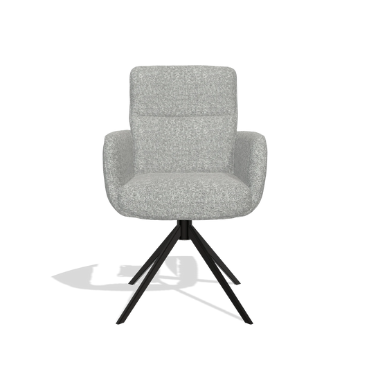 Silla de comedor con reposabrazos Toby 6718 en tela Oasis 40 (greige), base giratoria en negro, vista frontal
