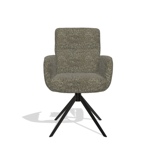 Silla de comedor con reposabrazos Toby 6718 en tela Oasis 88 (marrón), base giratoria en negro, vista frontal