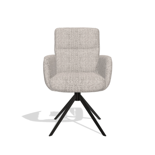 Silla de comedor con reposabrazos Toby 6718 en tela Oasis 91 (greige), base giratoria en negro, vista frontal