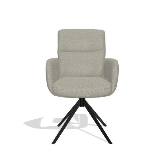 Silla de comedor con reposabrazos Toby 6718 en tela Rhythm 01 (verde salvia), base giratoria en negro, vista frontal