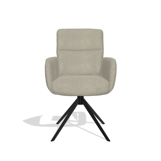 Silla de comedor con reposabrazos Toby 6718 en tela Rhythm 05 (greige), base giratoria en negro, vista frontal